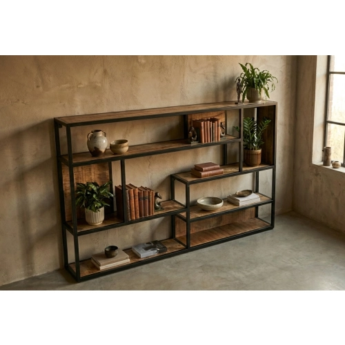 REGAŁ NA KSIĄŻKI METALOWE DREWNO LITE DĄB JESION OLCHA RNK-1